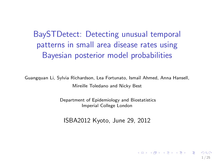 baystdetect detecting unusual temporal patterns in small