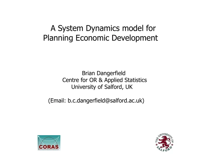 brian dangerfield centre for or applied statistics