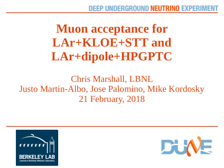 muon acceptance for lar kloe stt and lar dipole hpgptc