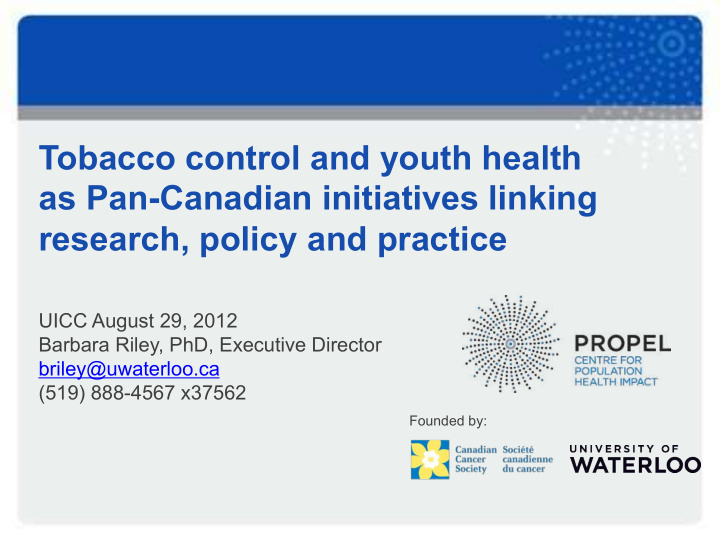 tobacco control and youth health as pan canadian