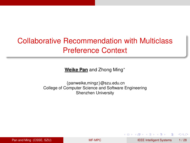 collaborative recommendation with multiclass preference