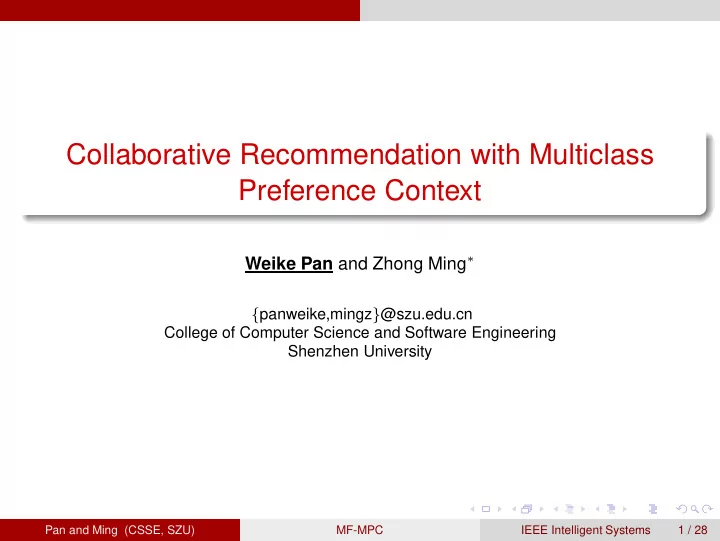 collaborative recommendation with multiclass preference