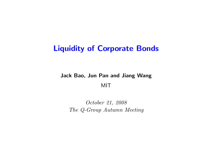 liquidity of corporate bonds
