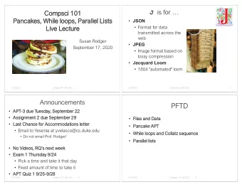 PFTD  APT-3 due Tuesday, September 22  Assignment 2 due September 29  Files and Data