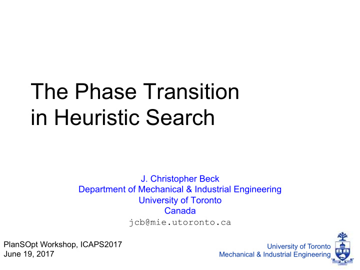 the phase transition in heuristic search