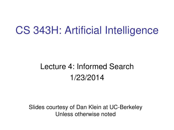 cs 343h artificial intelligence