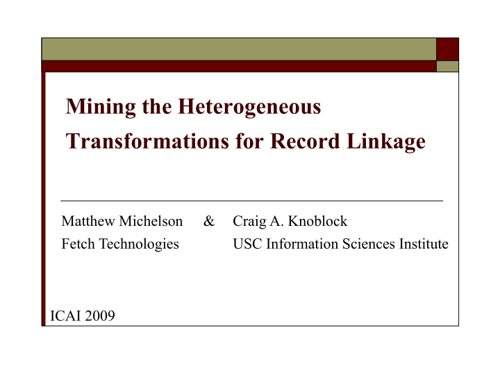 transformations for record linkage