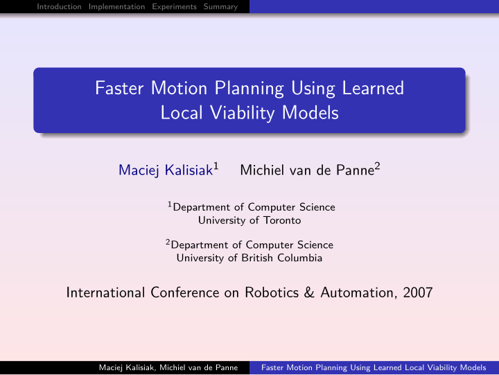 faster motion planning using learned local viability