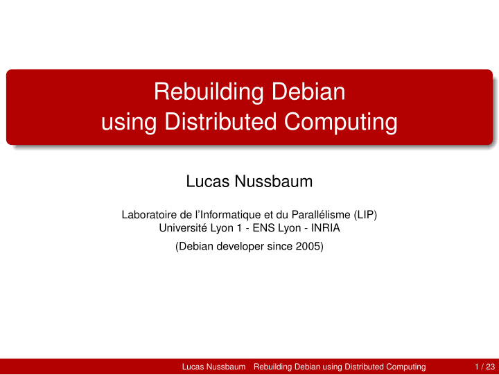 rebuilding debian using distributed computing