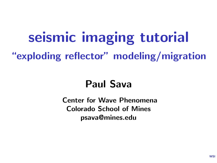 seismic imaging tutorial