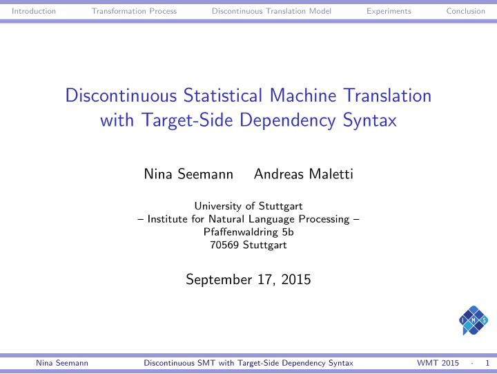 discontinuous statistical machine translation with target