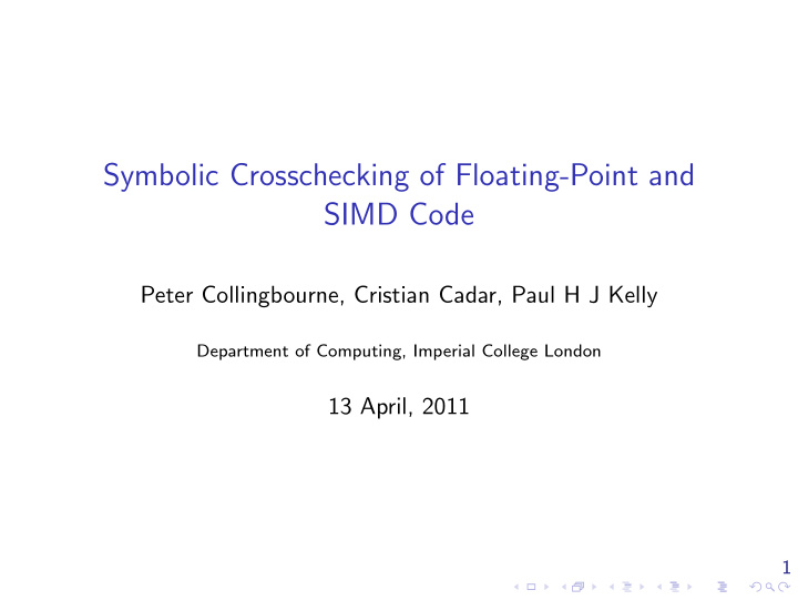 symbolic crosschecking of floating point and simd code