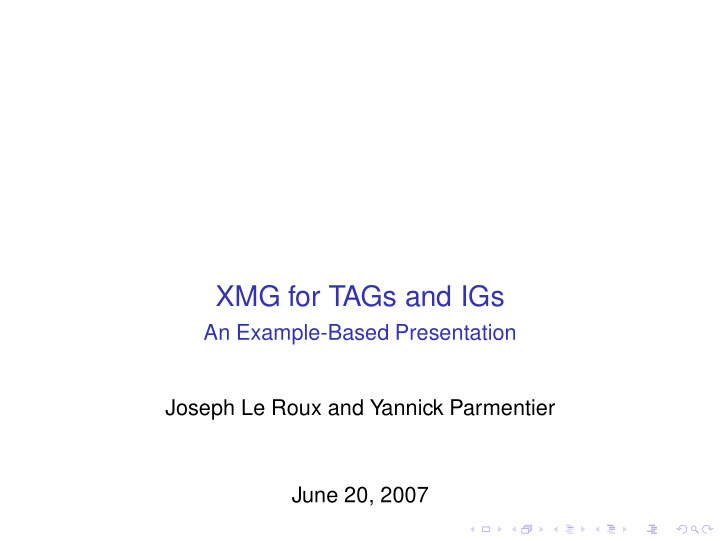 xmg for tags and igs