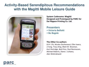 Activity-  -Based Serendipitous Recommendations  Based Serendipitous Recommendations  Activity