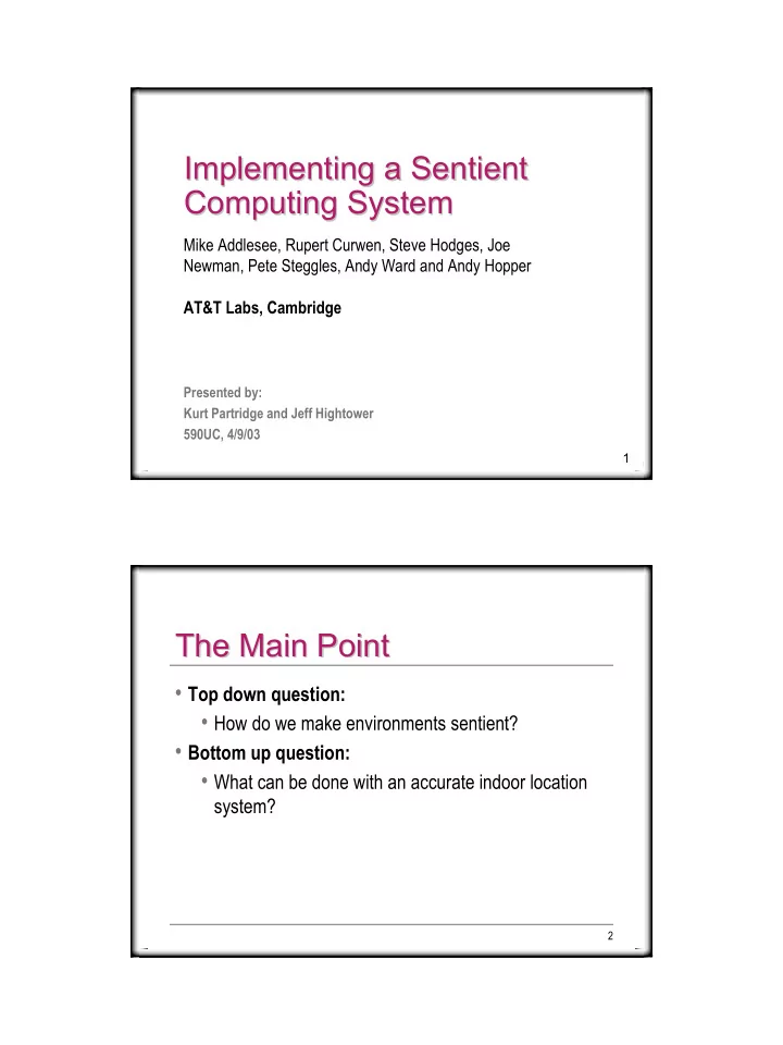 implementing a sentient implementing a sentient computing