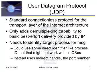User Datagram Protocol  (UDP)   Standard connectionless protocol for the  transport layer of the