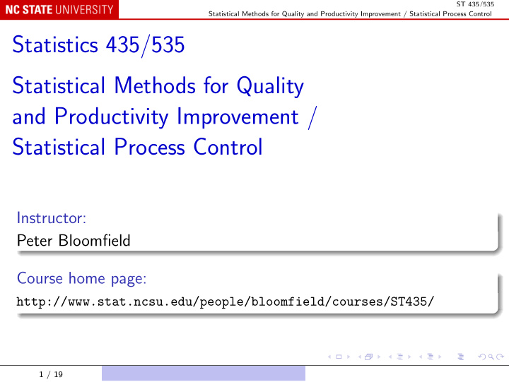 statistics 435 535 statistical methods for quality and