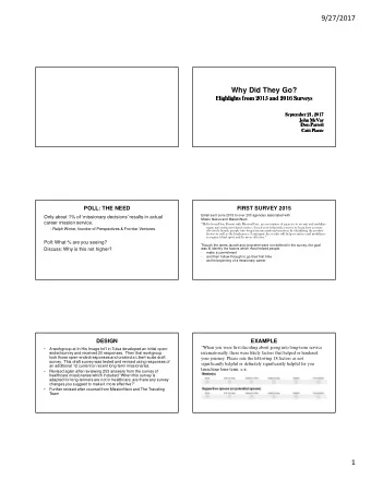 9/27/2017  Why Did They Go?  Highlights from 2015 and 2016 Surveys  Highlights from 2015 and 2016