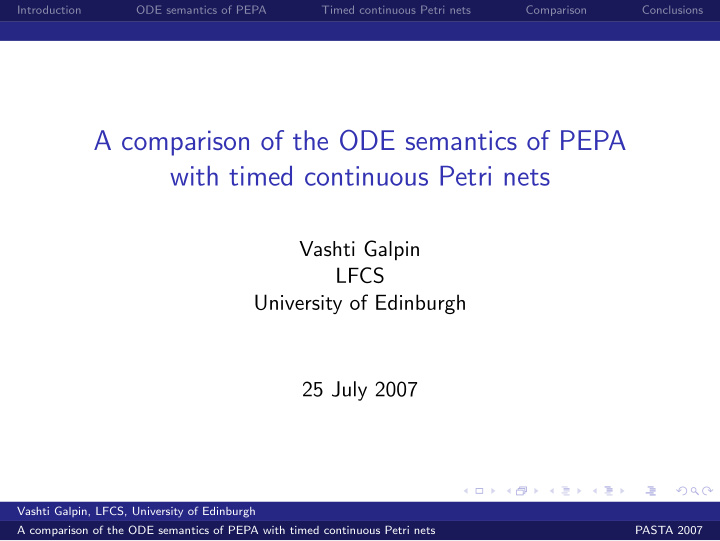 a comparison of the ode semantics of pepa with timed