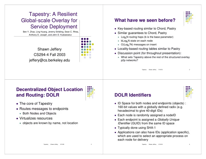 tapestry a resilient global scale overlay for