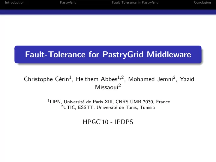 fault tolerance for pastrygrid middleware