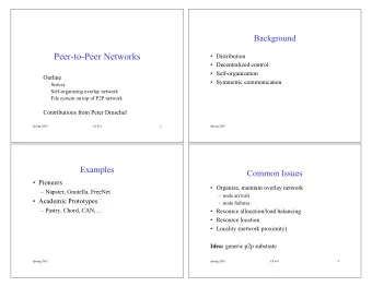 Peer-to-Peer Networks   Distribution   Decentralized control   Self-organization  Outline