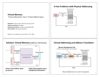 A Few Problems with Physical Addressing  Main memory  0:  1:  Physical address  2:  Virtual Memory