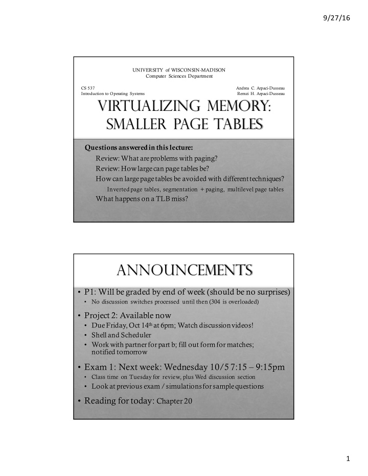 virtualizing memory smaller page tables