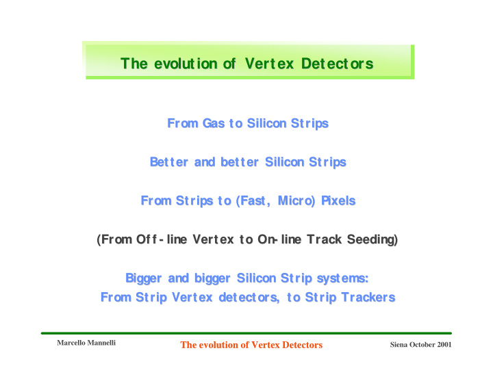 the evolution of vertex detectors the evolution of vertex