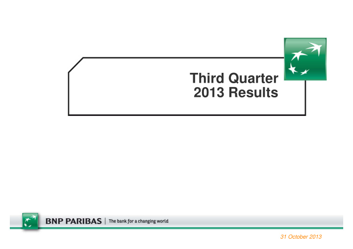 third quarter 2013 results