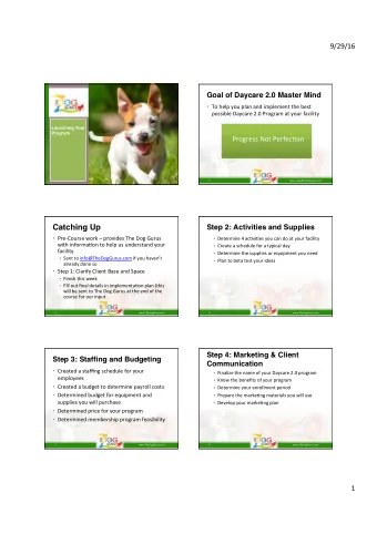 Catching Up  Step 2: Activities and Supplies  Pre-Course work  provides The Dog Gurus