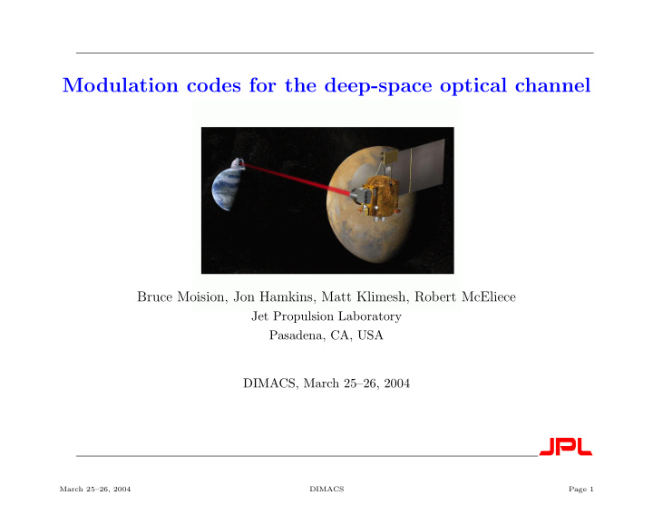 modulation codes for the deep space optical channel