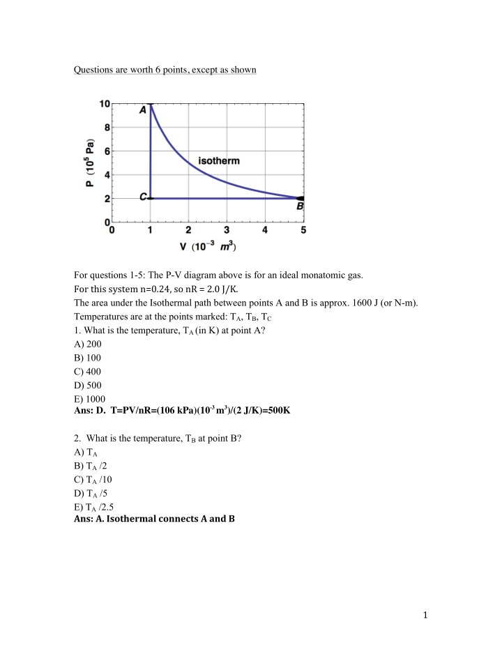 questions are worth 6 points except as shown