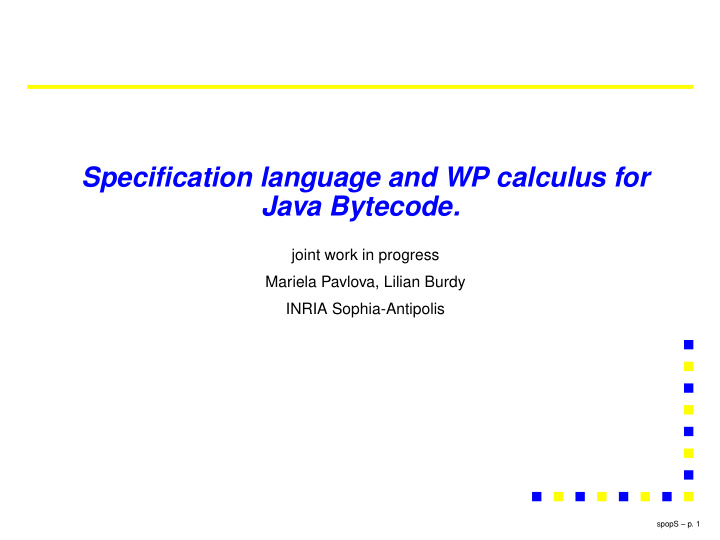 specification language and wp calculus for java bytecode