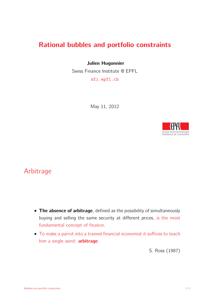 rational bubbles and portfolio constraints