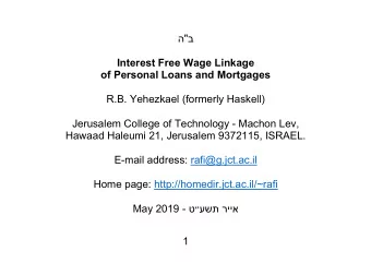 &quot;  Interest Free Wage Linkage  of Personal Loans and Mortgages  R.B. Yehezkael (formerly