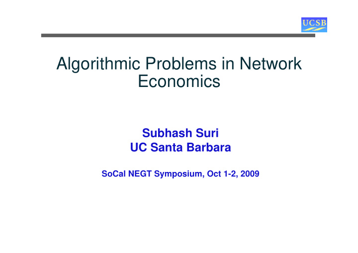 algorithmic problems in network economics