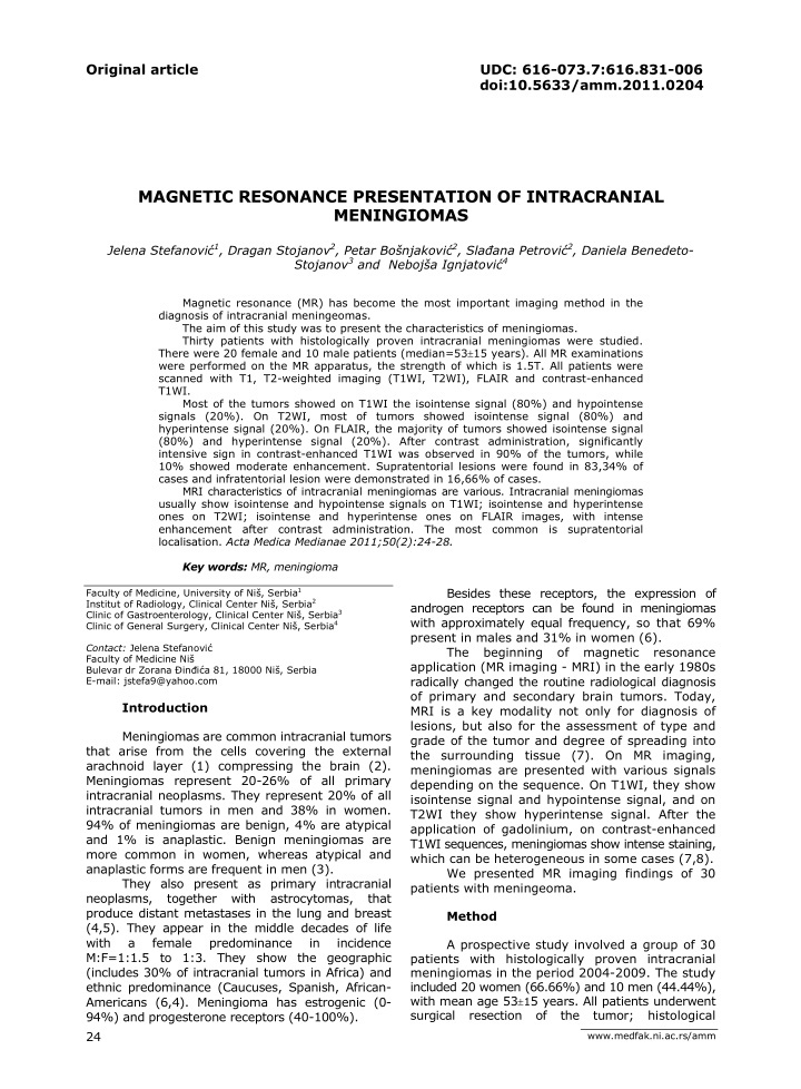 magnetic resonance presentation of intracranial