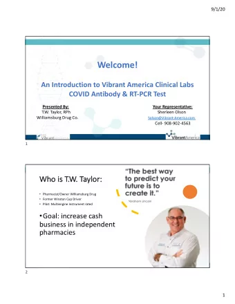 Welcome!  An Introduction to Vibrant America Clinical Labs  COVID Antibody &amp; RT-PCR Test