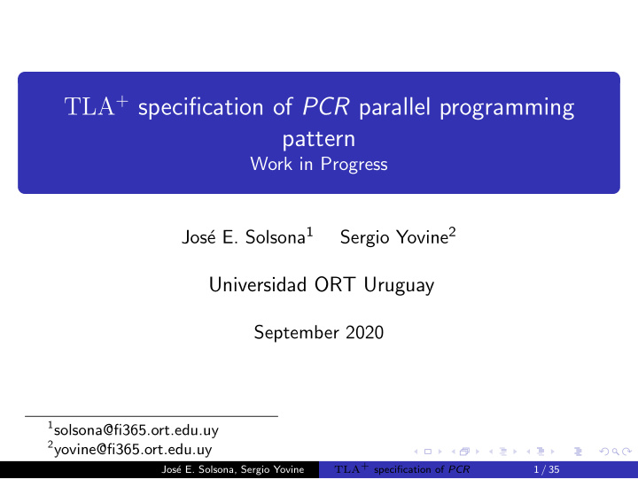 tla specification of pcr parallel programming pattern