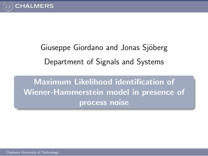 giuseppe giordano and jonas sj oberg department of