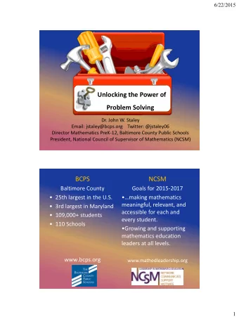 BCPS  NCSM  Baltimore County  Goals for 2015-2017  25th largest in the U.S.  making