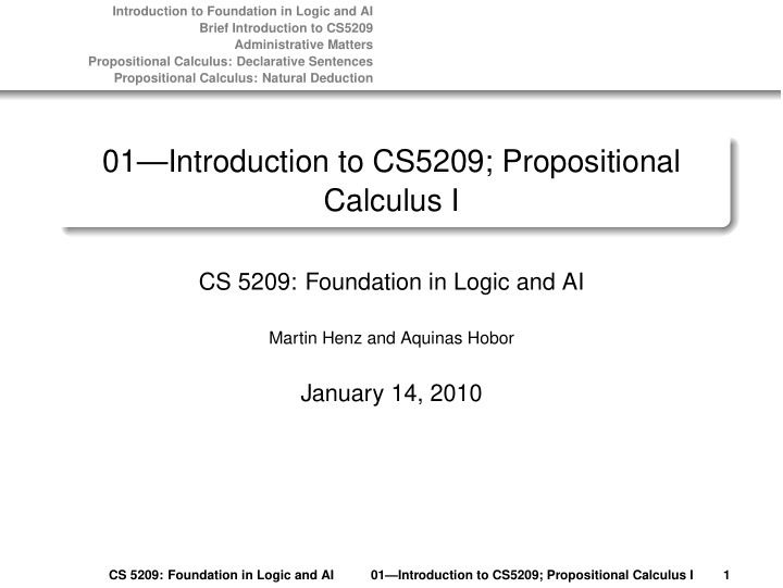 01 introduction to cs5209 propositional calculus i