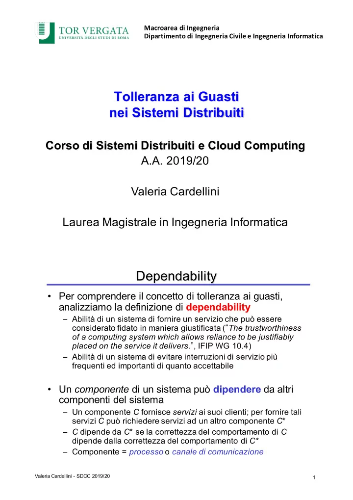 tolleranza ai guasti nei sistemi distribuiti