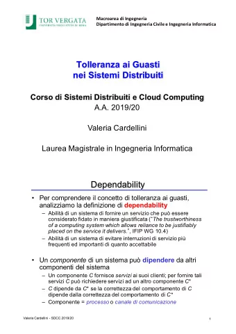 Tolleranza ai Guasti  nei Sistemi Distribuiti  Corso di Sistemi Distribuiti e Cloud Computing  A.A.
