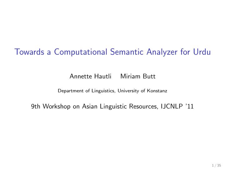 towards a computational semantic analyzer for urdu