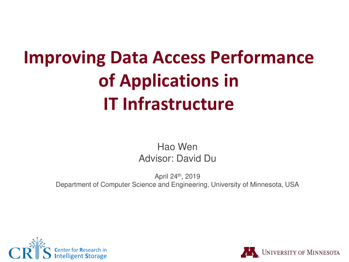 improving data access performance of applications in it