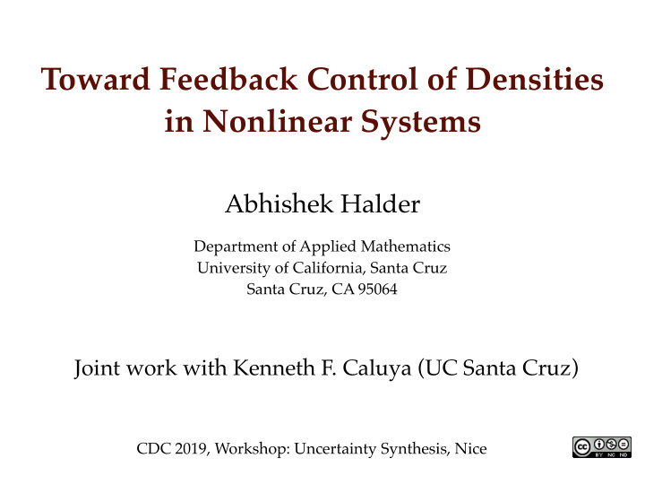 toward feedback control of densities in nonlinear systems