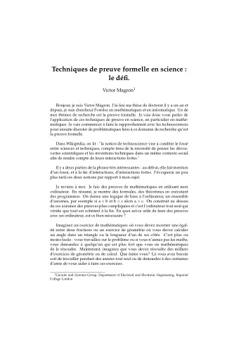 Techniques de preuve formelle en science :  le dfi. Victor Magron 1  Bonjour, je suis Victor