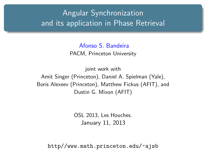 angular synchronization and its application in phase